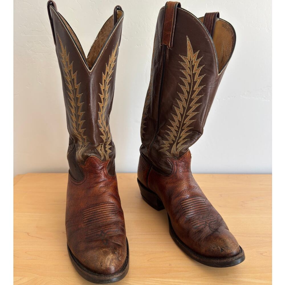 Vintage Tony Lama Mens Brown Leather Cowboy Boots Style 6532 Size 10 B